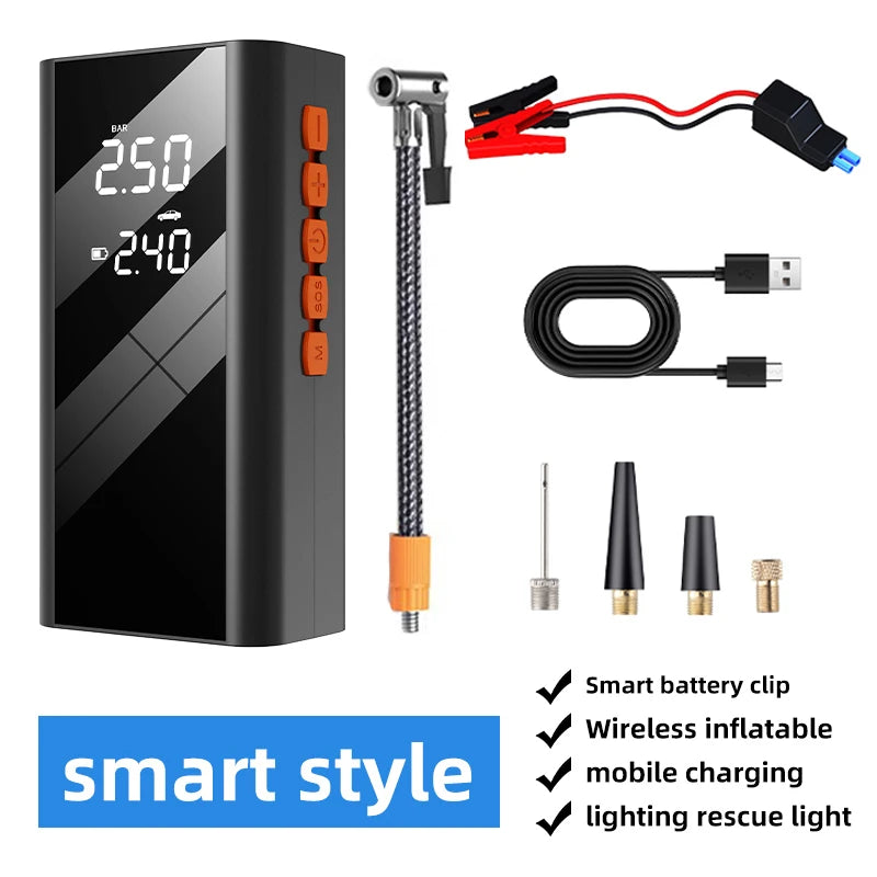 4 In 1 Car Jump Starter Power Bank 1200A 150PSI Auto Air Compressor Wireless Tire Pump Car Battery Booster Starting Device