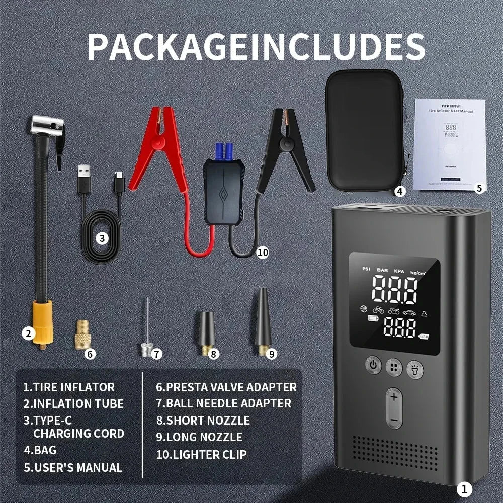 Portable Jump Starter with Air Pump, 3000A Car Jump Starter Boost 150PSI Auto Air Compressor Tire Inflator , LED Light