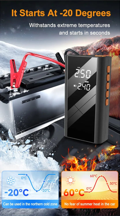 4 In 1 Car Jump Starter Power Bank 1200A 150PSI Auto Air Compressor Wireless Tire Pump Car Battery Booster Starting Device