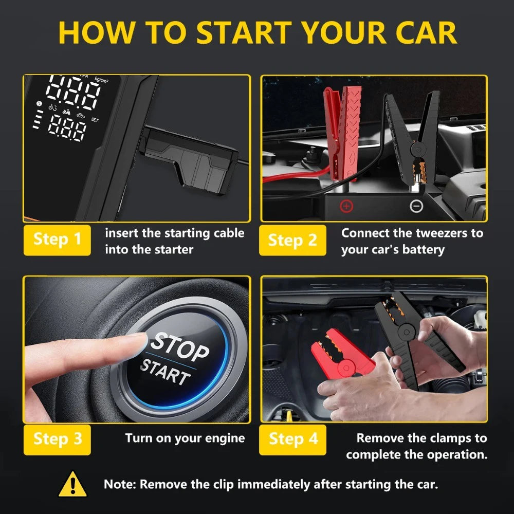 Car Jump Starter with Air Pump 4000A Jump Starter &150PSI Air Compressor, Portable Auto Power Banlk ,Tire Inflator, LED Light