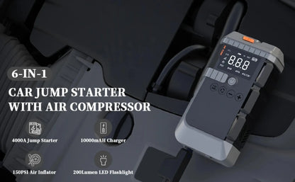 Car Jump Starter with Air Pump 3000A Peak Starter Box 150PSI Digital Tire Inflator Car Battery Jump Starter With Air Compressor