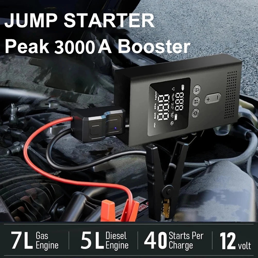 Portable Jump Starter with Air Pump, 3000A Car Jump Starter Boost 150PSI Auto Air Compressor Tire Inflator , LED Light