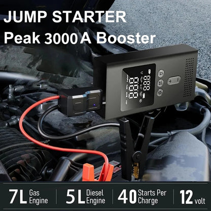 Portable Jump Starter with Air Pump, 3000A Car Jump Starter Boost 150PSI Auto Air Compressor Tire Inflator , LED Light