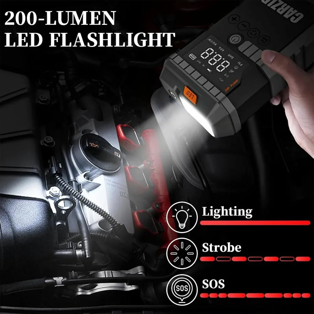 Car Jump Starter with Air Pump 3000A Peak Starter Box 150PSI Digital Tire Inflator Car Battery Jump Starter With Air Compressor