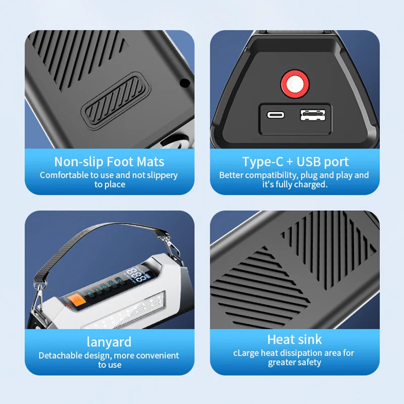 6000A 180psi 5 In1 Car Emergency Battery Pack Light 12v Booster Starting Device Capacitor Compressor Jump Starter With Air Pump