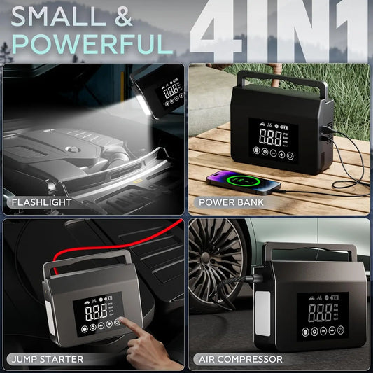 4000A Portable Jump Starter with Air Compressor, 12V Car Battery Power (All Gas 8L Diesel) with 150PSI Tire Inflator·Hot Sale