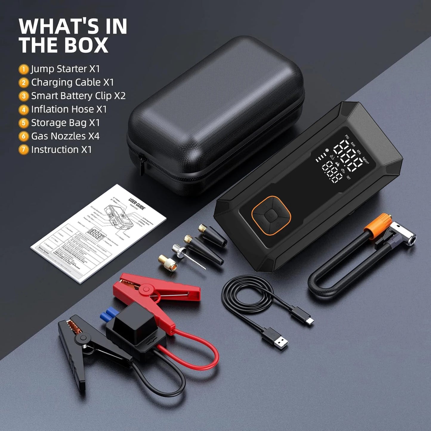 Car Jump Starter with Air Pump 4000A Jump Starter &150PSI Air Compressor, Portable Auto Power Banlk ,Tire Inflator, LED Light