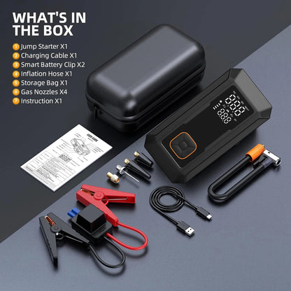 Car Jump Starter with Air Pump 4000A Jump Starter &150PSI Air Compressor, Portable Auto Power Banlk ,Tire Inflator, LED Light