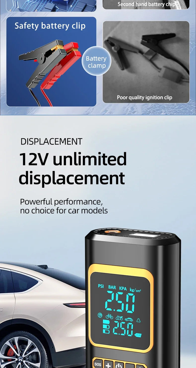 4 In 1 Car Jump Starter Multi-Function Air Compressor Power Bank 150psi Portable Charger Car Battery Starter For 12V Cars