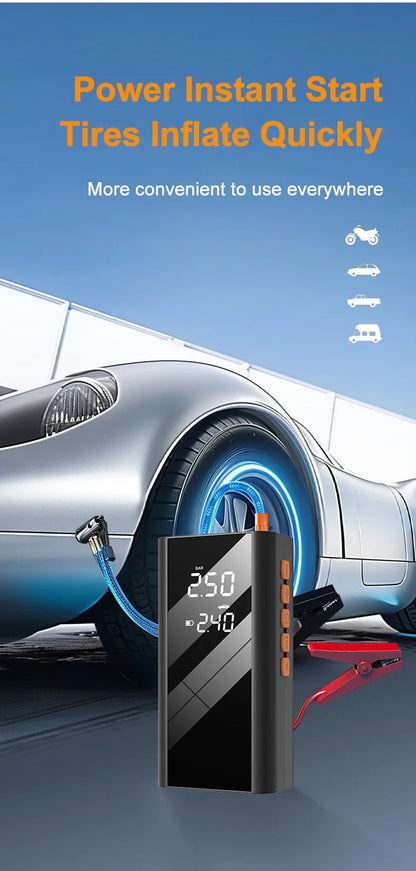 4 In 1 Car Jump Starter Power Bank 1200A 150PSI Auto Air Compressor Wireless Tire Pump Car Battery Booster Starting Device