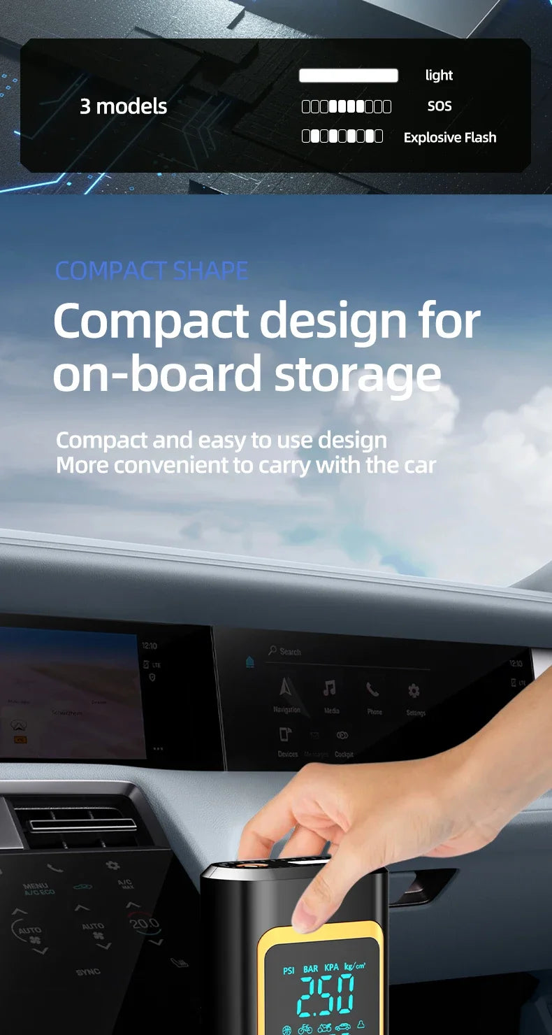 4 In 1 Car Jump Starter Multi-Function Air Compressor Power Bank 150psi Portable Charger Car Battery Starter For 12V Cars