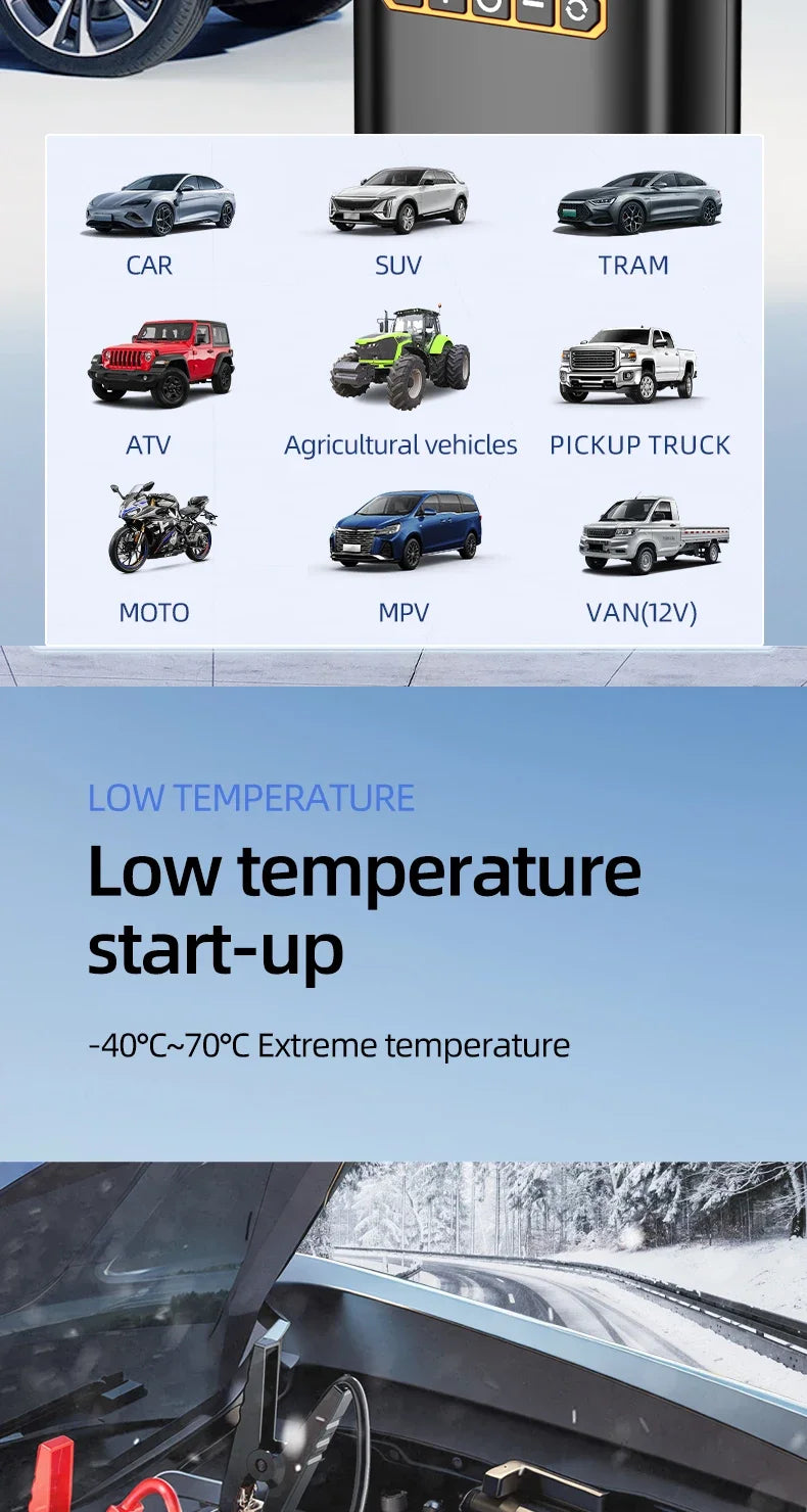 4 In 1 Car Jump Starter Multi-Function Air Compressor Power Bank 150psi Portable Charger Car Battery Starter For 12V Cars