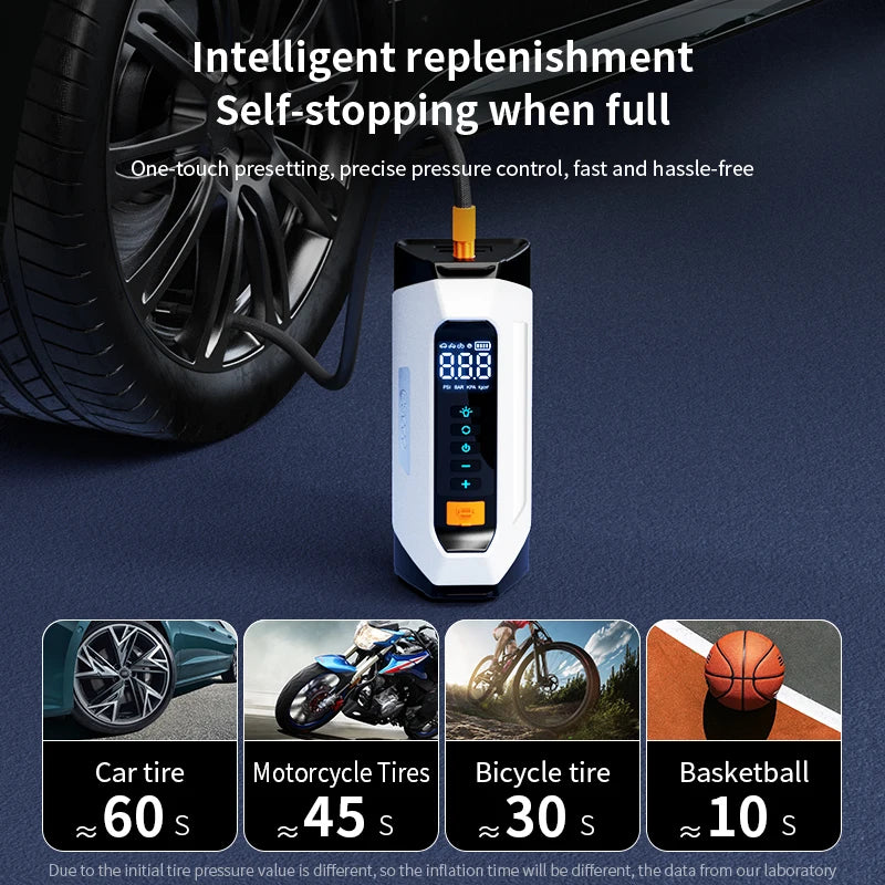 6000A 180psi 5 In1 Car Emergency Battery Pack Light 12v Booster Starting Device Capacitor Compressor Jump Starter With Air Pump