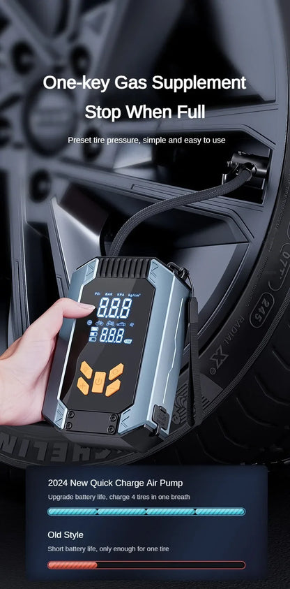 4 In 1 Portable Car Jump Starter & Air Pump 150PSI Air Compressor Power Bank Booster Car Starter Device Auto Tyre Inflator