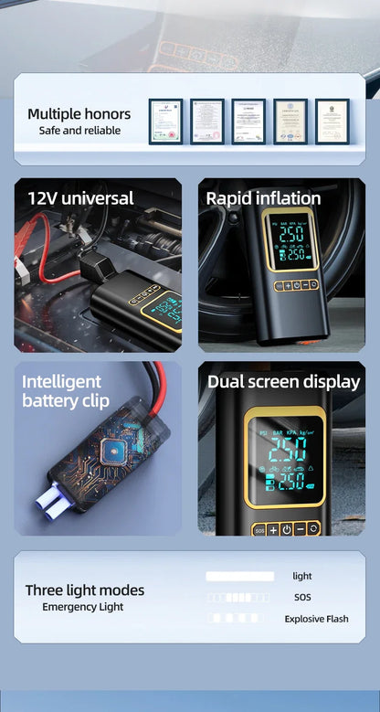 4 In 1 Car Jump Starter Multi-Function Air Compressor Power Bank 150psi Portable Charger Car Battery Starter For 12V Cars