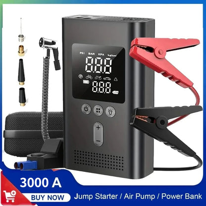 Portable Jump Starter with Air Pump, 3000A Car Jump Starter Boost 150PSI Auto Air Compressor Tire Inflator , LED Light