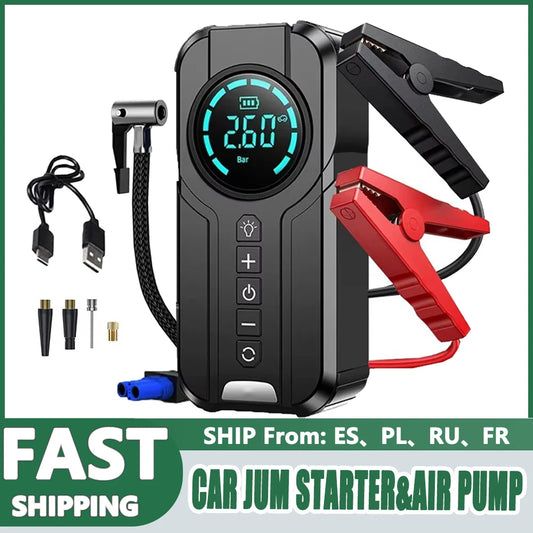 4 In 1 Car Jump Starter Air Pump Power Bank Lighting Portable Air Compressor Cars Battery Starters Starting Auto Tyre Inflator