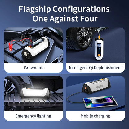 6000A 180psi 5 In1 Car Emergency Battery Pack Light 12v Booster Starting Device Capacitor Compressor Jump Starter With Air Pump