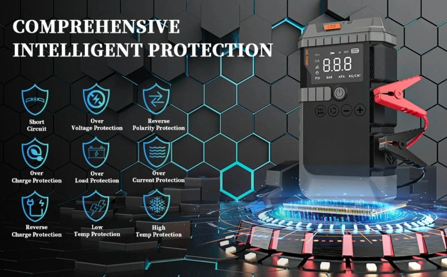 Car Jump Starter with Air Pump 3000A Peak Starter Box 150PSI Digital Tire Inflator Car Battery Jump Starter With Air Compressor