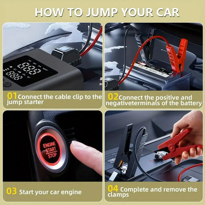 Portable Jump Starter with Air Pump, 3000A Car Jump Starter Boost 150PSI Auto Air Compressor Tire Inflator , LED Light