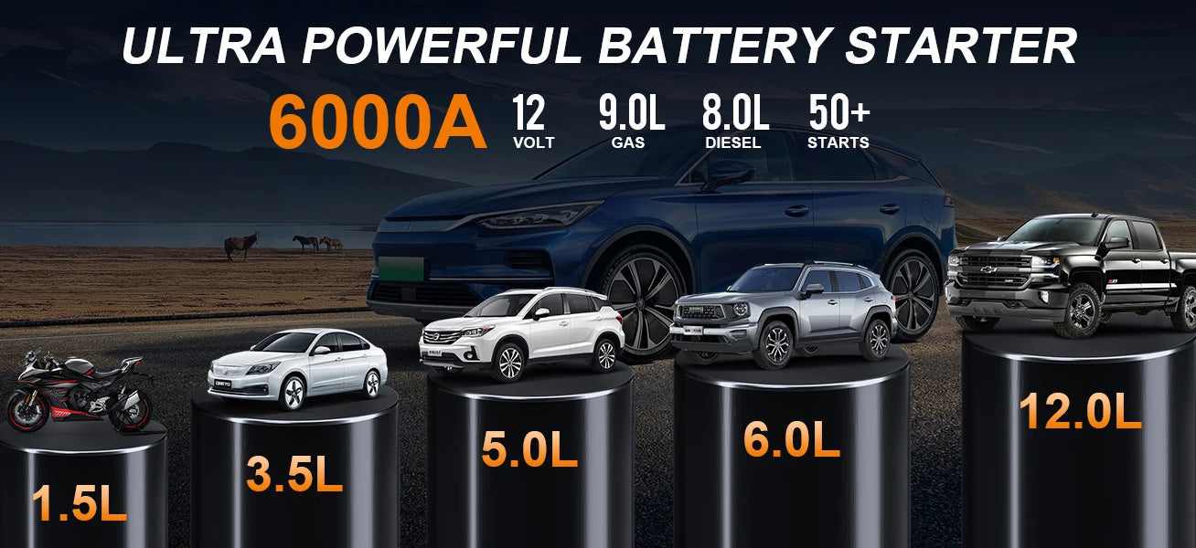 6000A 180psi 5 In1 Car Emergency Battery Pack Light 12v Booster Starting Device Capacitor Compressor Jump Starter With Air Pump