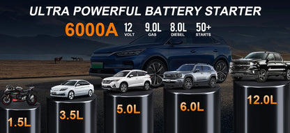 6000A 180psi 5 In1 Car Emergency Battery Pack Light 12v Booster Starting Device Capacitor Compressor Jump Starter With Air Pump