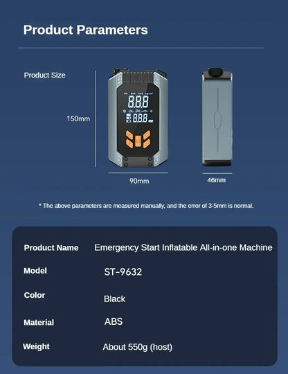 4 In 1 Portable Car Jump Starter & Air Pump 150PSI Air Compressor Power Bank Booster Car Starter Device Auto Tyre Inflator