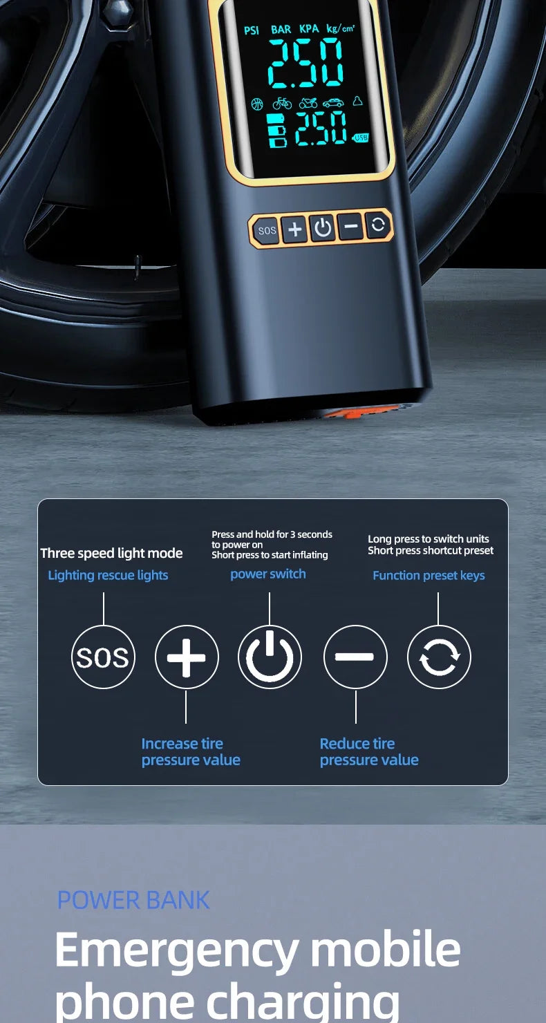 4 In 1 Car Jump Starter Multi-Function Air Compressor Power Bank 150psi Portable Charger Car Battery Starter For 12V Cars