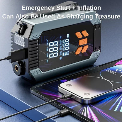 4 In 1 Portable Car Jump Starter & Air Pump 150PSI Air Compressor Power Bank Booster Car Starter Device Auto Tyre Inflator
