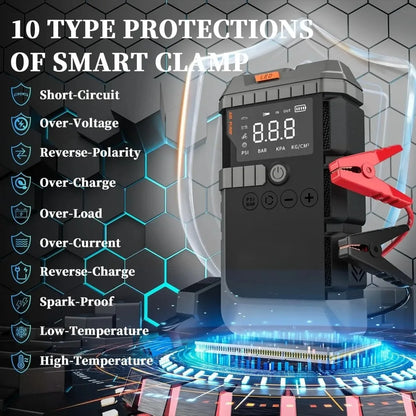 Car Jump Starter with Air Pump 3000A Peak Starter Box 150PSI Digital Tire Inflator Car Battery Jump Starter With Air Compressor