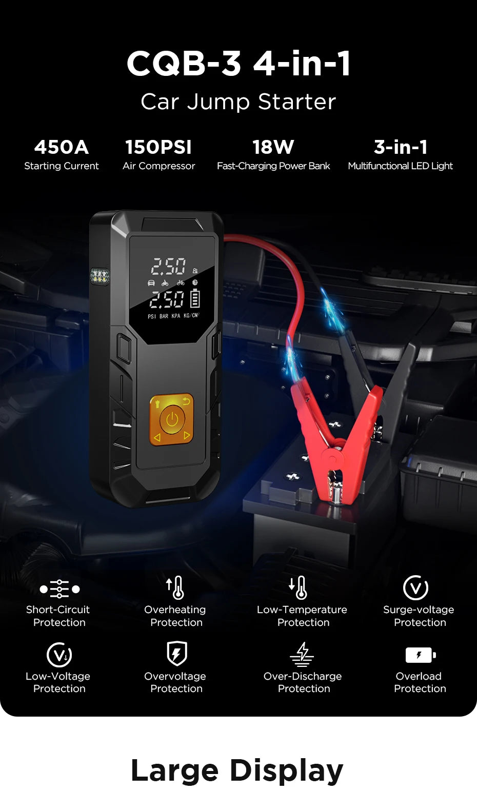 Junsun 450A Car Jump Starter 8000mAh Power Bank Portable Air Compressor 12V Starting Device for Car Battery Emergency Starter