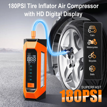 6000A 180psi 5 In1 Car Emergency Battery Pack Light 12v Booster Starting Device Capacitor Compressor Jump Starter With Air Pump