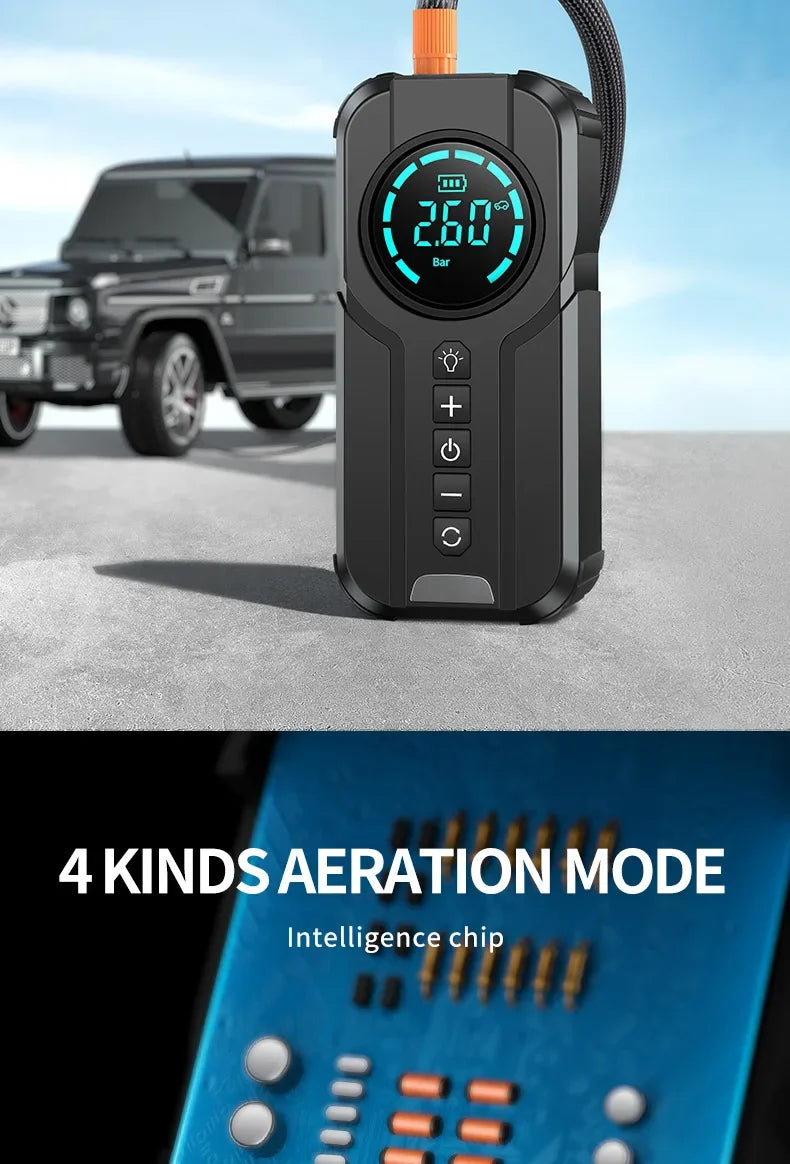 4 In 1 Car Jump Starter Air Pump Power Bank Lighting Portable Air Compressor Cars Battery Starters Starting Auto Tyre Inflator