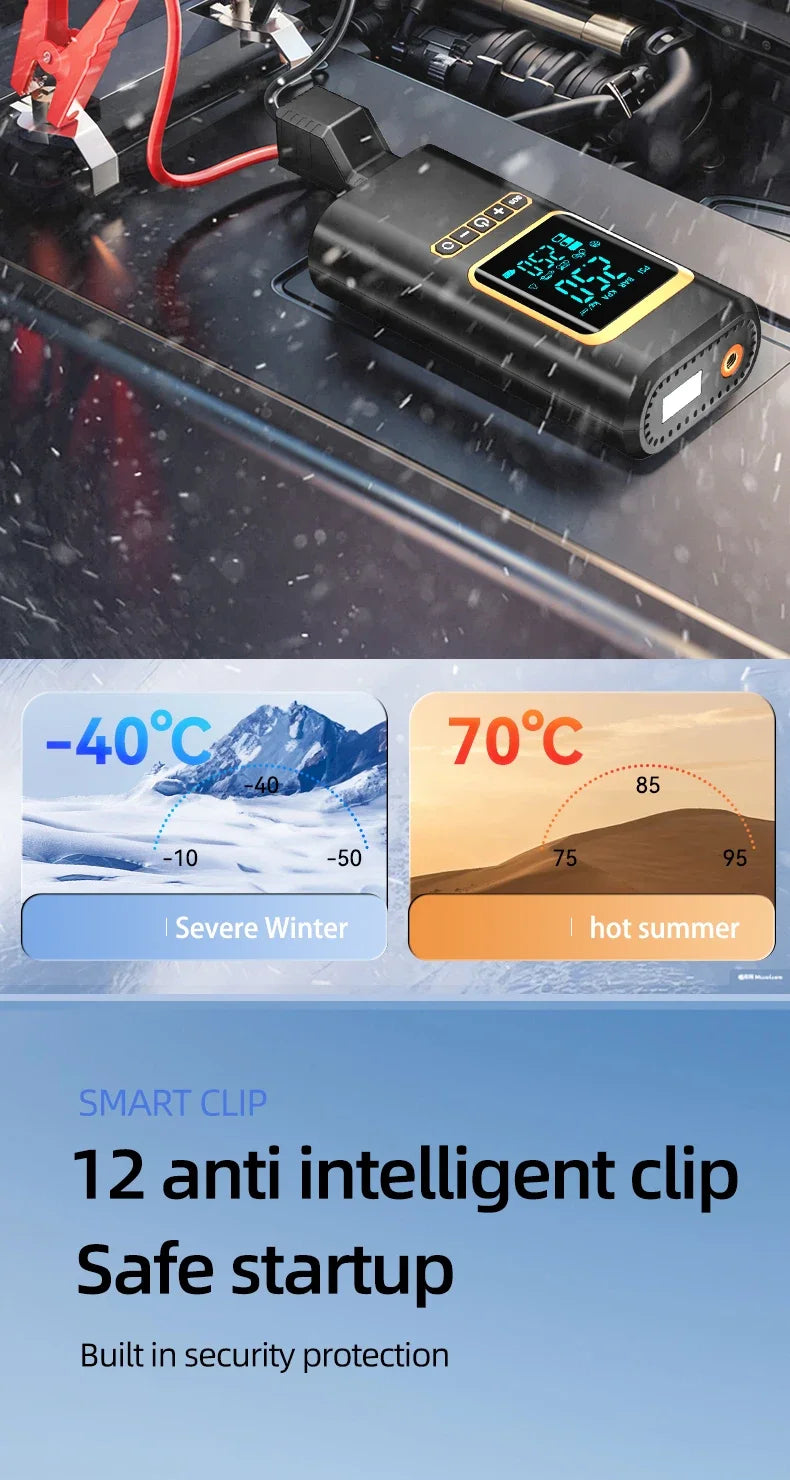 4 In 1 Car Jump Starter Multi-Function Air Compressor Power Bank 150psi Portable Charger Car Battery Starter For 12V Cars