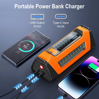 6000A 180psi 5 In1 Car Emergency Battery Pack Light 12v Booster Starting Device Capacitor Compressor Jump Starter With Air Pump