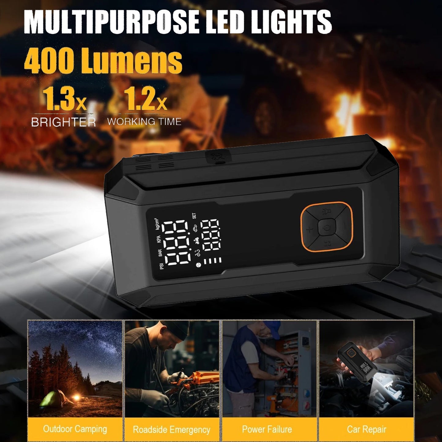 Car Jump Starter with Air Pump 4000A Jump Starter &150PSI Air Compressor, Portable Auto Power Banlk ,Tire Inflator, LED Light