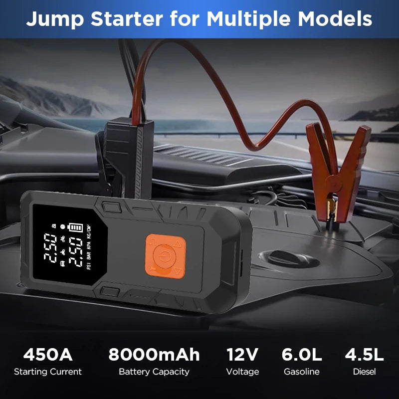 Junsun 450A Car Jump Starter 8000mAh Power Bank Portable Air Compressor 12V Starting Device for Car Battery Emergency Starter