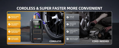 4-IN-1 Car Jump Starter with Air Compressor Peak 5000A Auto Battery Booster 150PSI Air Pump Portable Power Bank Tire Inflator