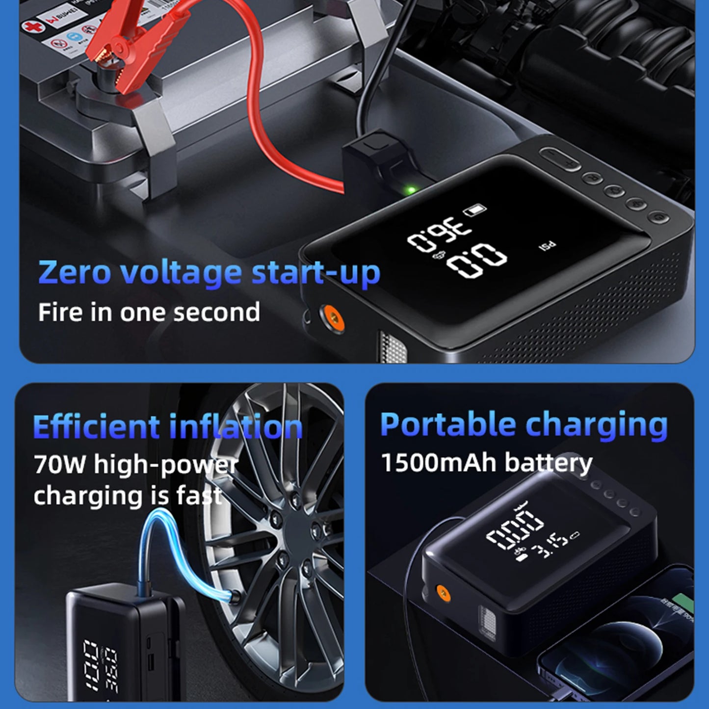 Tire Inflator with Jump Starter Portable Air Compressor Car Battery Jump Starter Electric Air Pump for Cars SUVs & Trucks