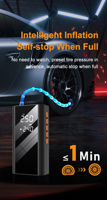 4 In 1 Car Jump Starter Power Bank 1200A 150PSI Auto Air Compressor Wireless Tire Pump Car Battery Booster Starting Device